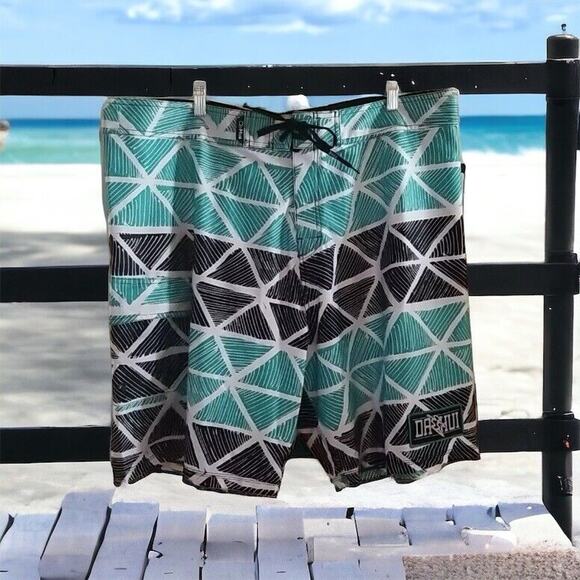 Da Hui Other - DaHui Men's 42 Board Shorts Blk/Seafoam Green Hawaii Beach Swim Trunks Surf NWT